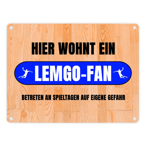 Hier wohnt ein Lemgo-Fan Metallschild in 15x20 cm mit Turnhallenboden Motiv