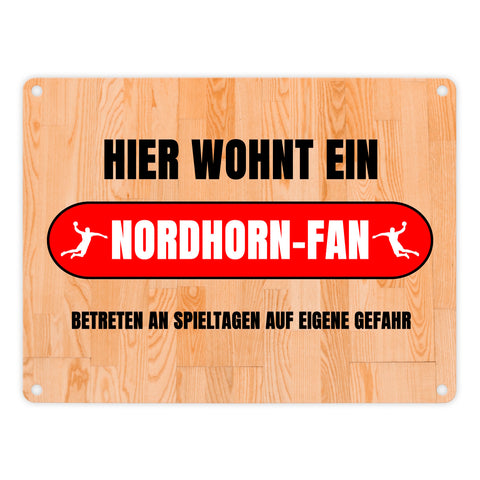 Hier wohnt ein Nordhorn-Fan Metallschild in 15x20 cm mit Turnhallenboden Motiv