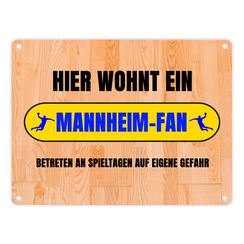 Hier wohnt ein Mannheim-Fan Metallschild in 15x20 cm mit Turnhallenboden Motiv