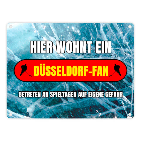 Hier wohnt ein Düsseldorf-Fan Metallschild in 15x20 cm mit Eishallen Boden-Motiv