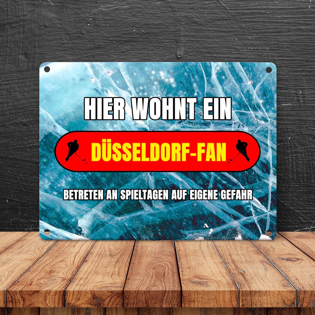 Hier wohnt ein Düsseldorf-Fan Metallschild in 15x20 cm mit Eishallen Boden-Motiv