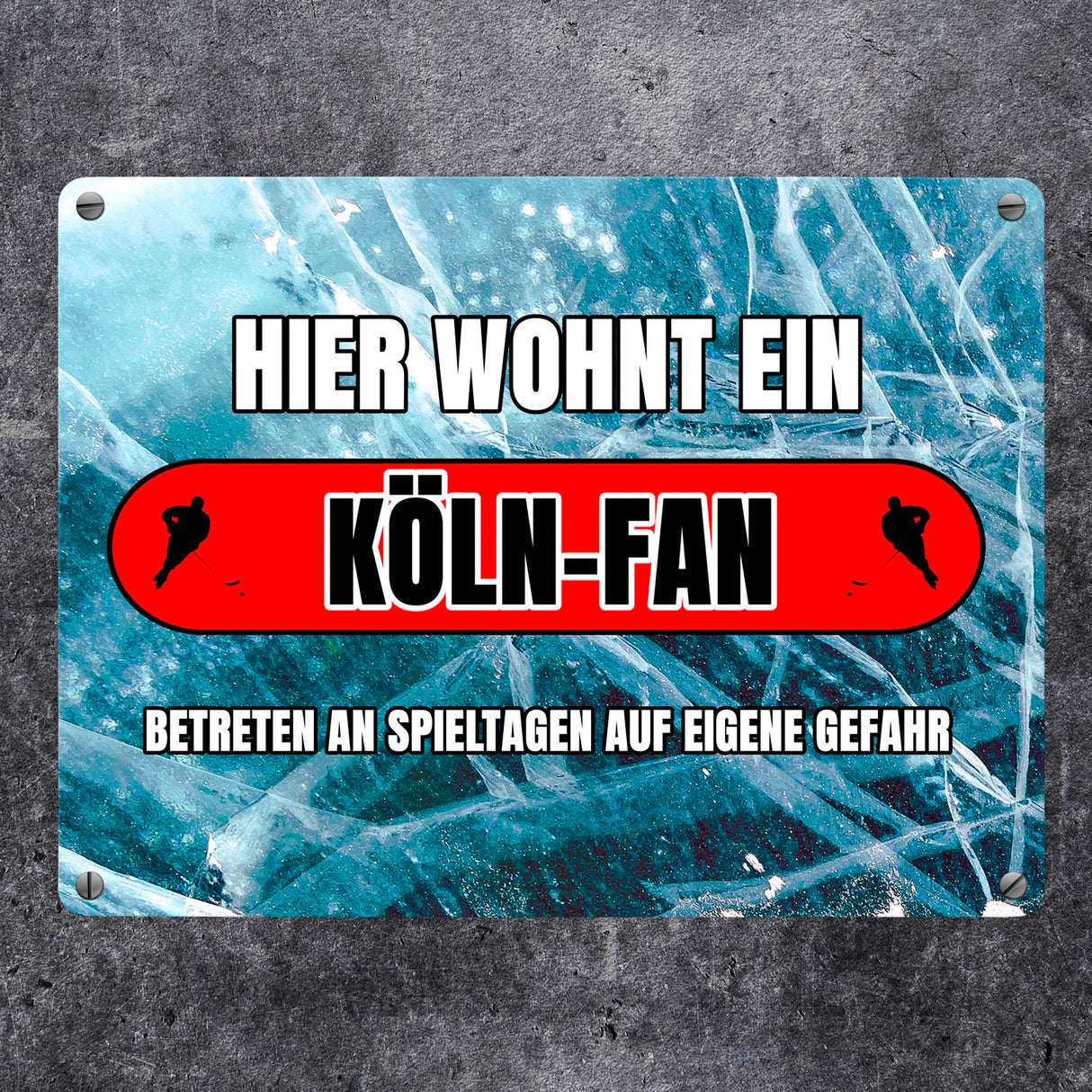 Hier wohnt ein Köln-Fan Metallschild in 15x20 cm mit Eishallen Boden-Motiv