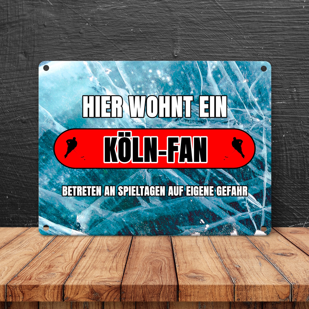 Hier wohnt ein Köln-Fan Metallschild in 15x20 cm mit Eishallen Boden-Motiv