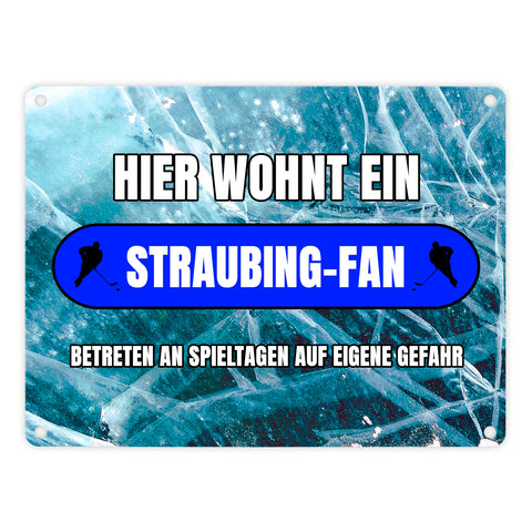 Hier wohnt ein Straubing-Fan Metallschild in 15x20 cm mit Eishallen Boden-Motiv