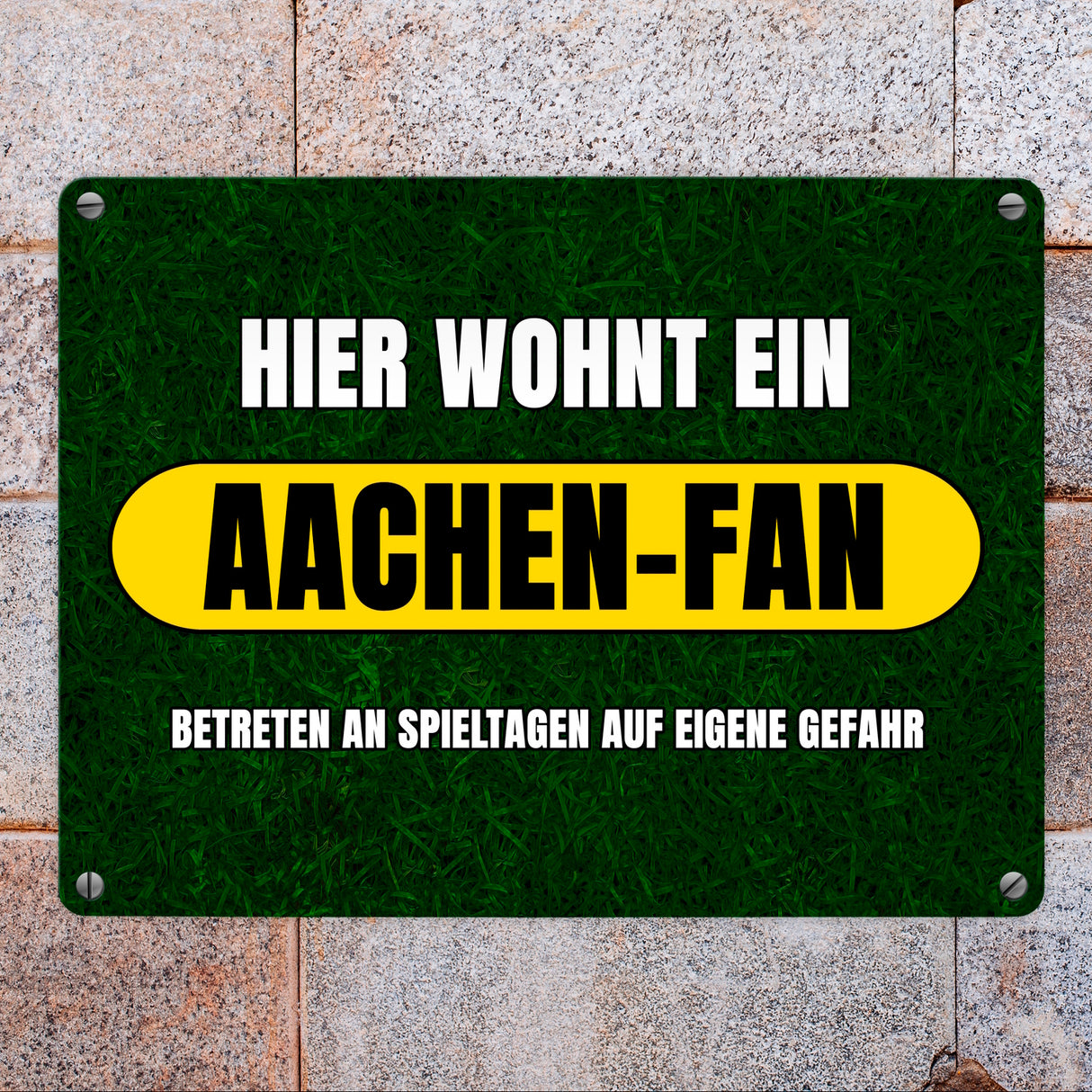 Hier wohnt ein Aachen-Fan Metallschild in 15x20 cm mit Rasenmotiv