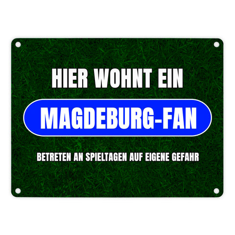 Hier wohnt ein Magdeburg-Fan Metallschild in 15x20 cm mit Rasenmotiv