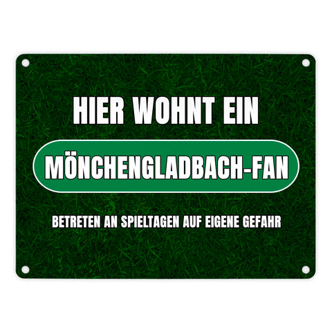 Hier wohnt ein Mönchengladbach-Fan Metallschild in 15x20 cm mit Rasenmotiv