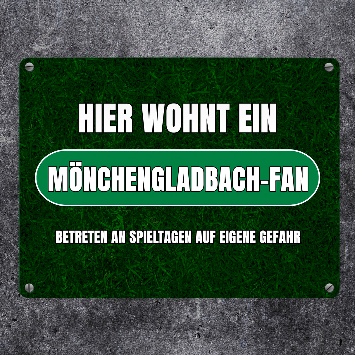 Hier wohnt ein Mönchengladbach-Fan Metallschild in 15x20 cm mit Rasenmotiv