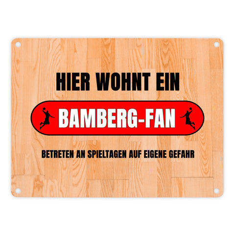 Hier wohnt ein Bamberg-Fan Metallschild in 15x20 cm mit Turnhallenboden Motiv