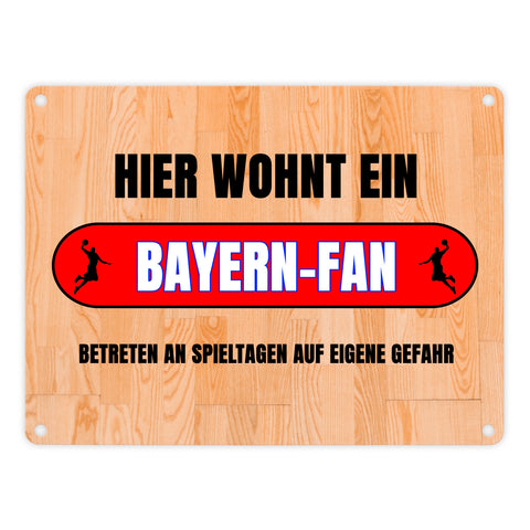 Hier wohnt ein Bayern-Fan Metallschild in 15x20 cm mit Turnhallenboden Motiv