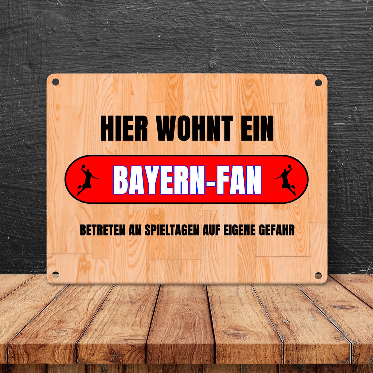 Hier wohnt ein Bayern-Fan Metallschild in 15x20 cm mit Turnhallenboden Motiv
