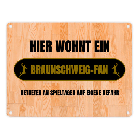 Hier wohnt ein Braunschweig-Fan Metallschild in 15x20 cm mit Turnhallenboden Motiv