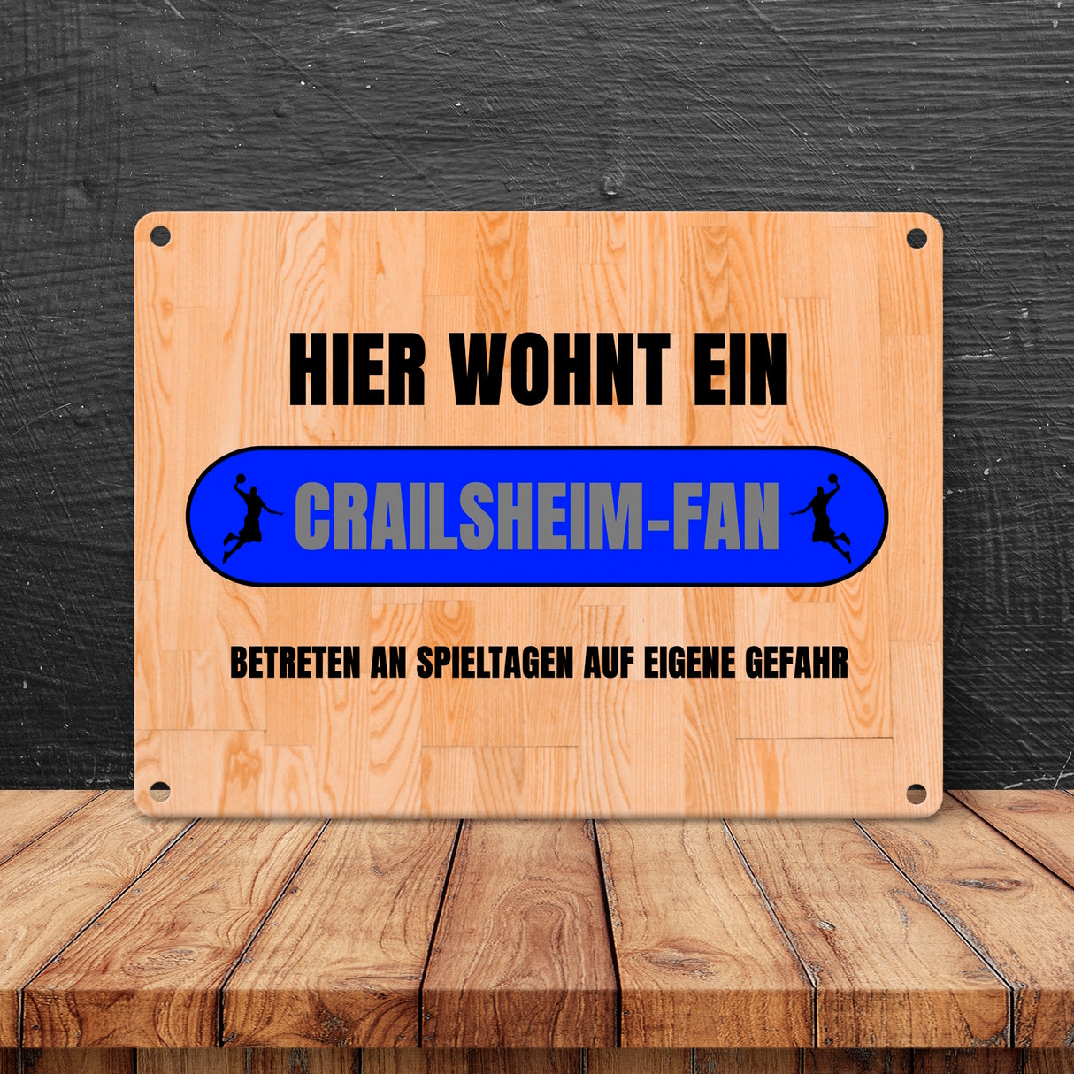 Hier wohnt ein Crailsheim-Fan Metallschild in 15x20 cm mit Turnhallenboden Motiv