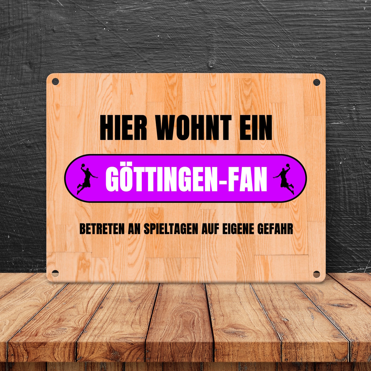 Hier wohnt ein Göttingen-Fan Metallschild in 15x20 cm mit Turnhallenboden Motiv