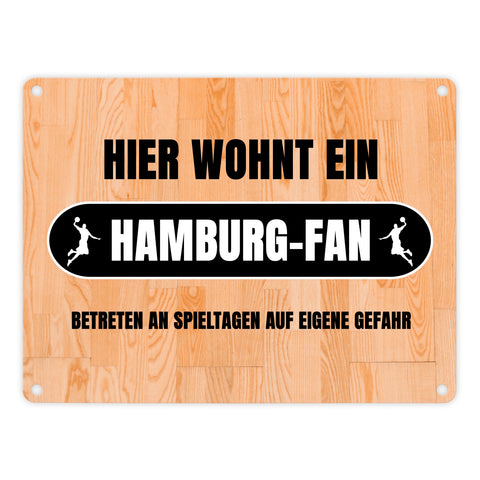 Hier wohnt ein Hamburg-Fan Metallschild in 15x20 cm mit Turnhallenboden Motiv