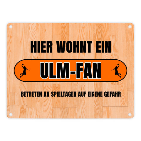 Hier wohnt ein Ulm-Fan Metallschild in 15x20 cm mit Turnhallenboden Motiv