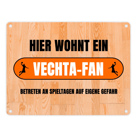 Hier wohnt ein Vechta-Fan Metallschild in 15x20 cm mit Turnhallenboden Motiv