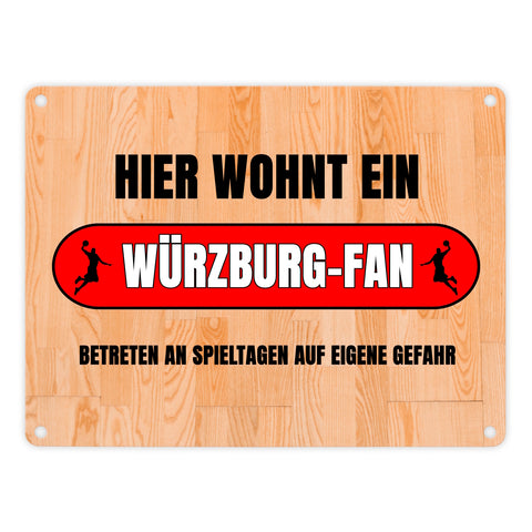 Hier wohnt ein Würzburg-Fan Metallschild in 15x20 cm mit Turnhallenboden Motiv