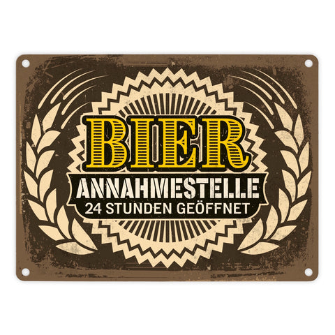 Bier Annahmestelle Metallschild mit coolem Spruch und Biermotiven Alkohol Männer