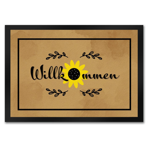 Willkommen Fußmatte mit wunderschönem Sonnenblumen Motiv für Hauseingang