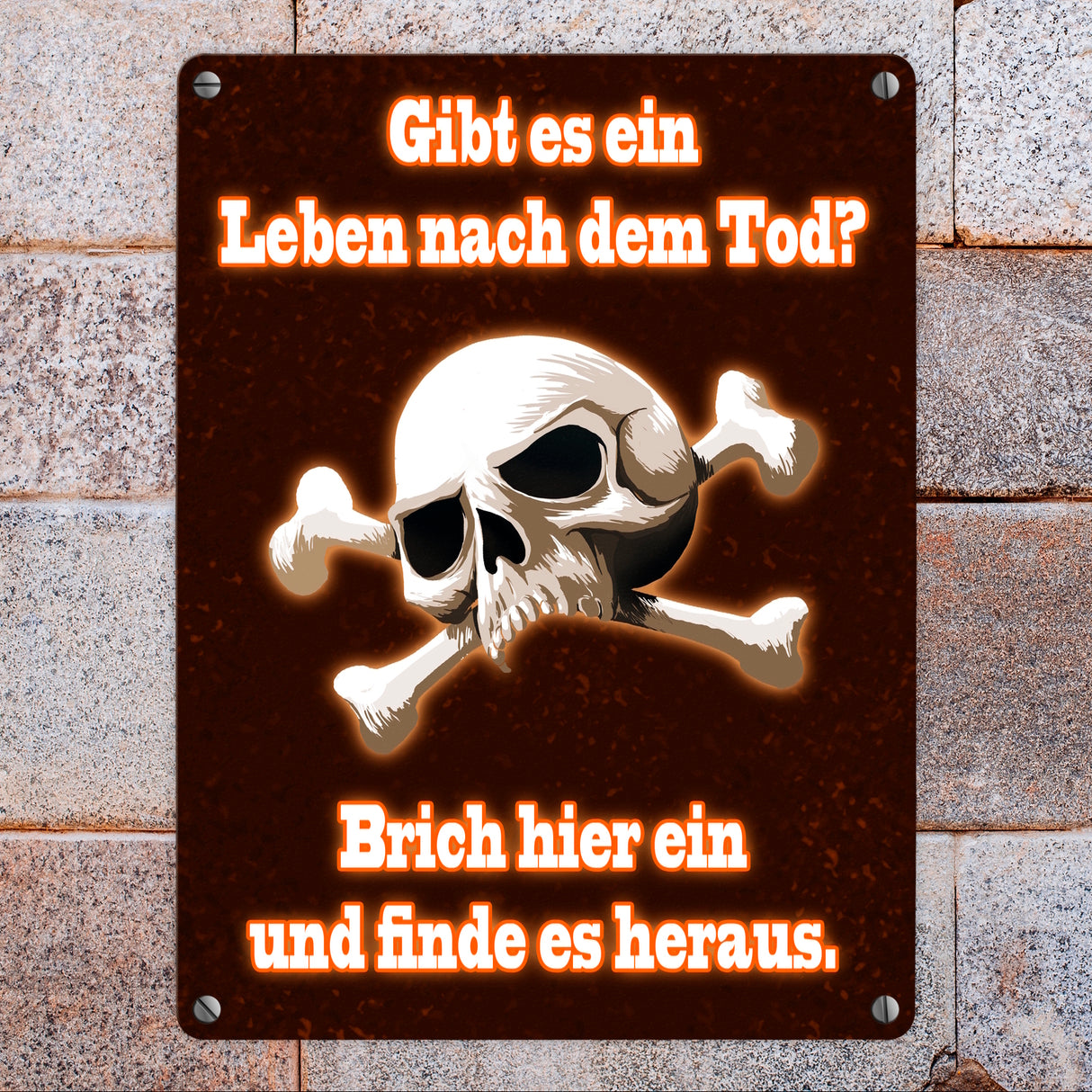 Metallschild mit Totenkopf Leben nach dem Tod Einbrecher Warnung Drohung