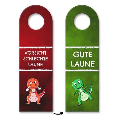 Vorsicht schlechte Laune oder gute Laune Türhänger mit T-Rex Dino und grün