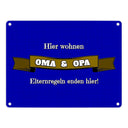 Metallschild in 15x20 cm Hier wohnen Oma & Opa mit Stoffoptik und Banner