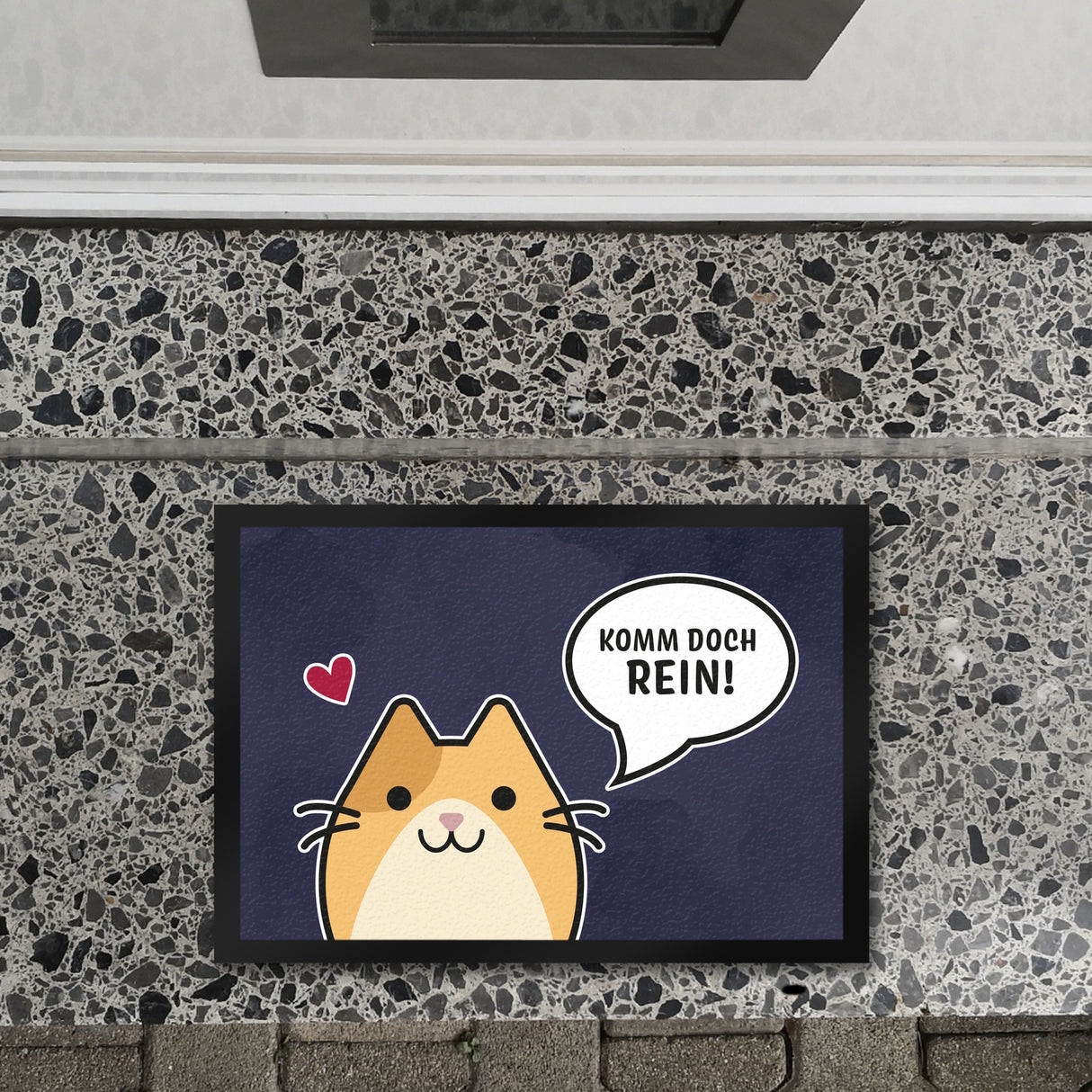 Fußmatte mit Motiv - Komm doch rein mit süßer Katze im Comic Design
