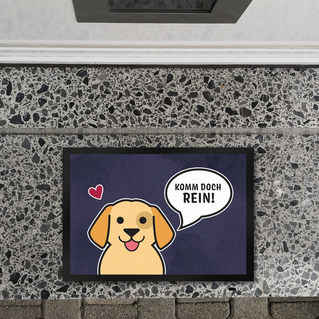 Fußmatte mit Motiv - Komm doch rein mit süßem Hund im Comic Design