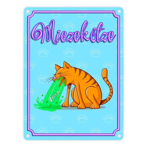 Metallschild mit Katzen Motiv - Miezekotze erbrechende Katze