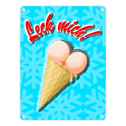 Metallschild mit Eis Motiv - Leck mich! Eiskugeln in Form von Hintern