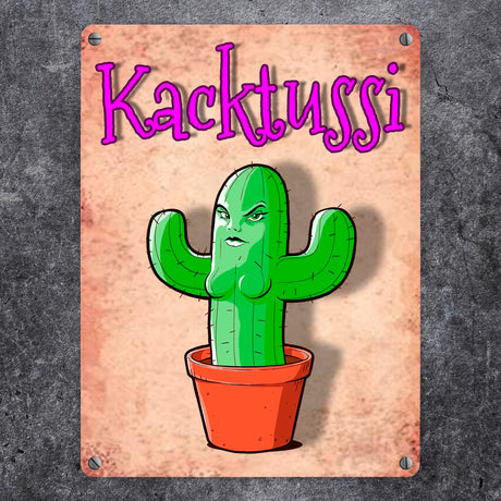 Metallschild mit Kaktus Motiv - Kacktussi Kacktusse mit Brüsten