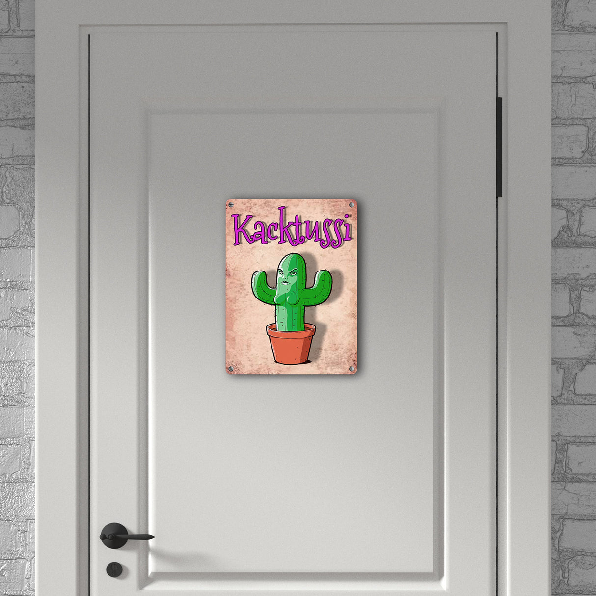 Metallschild mit Kaktus Motiv - Kacktussi Kacktusse mit Brüsten