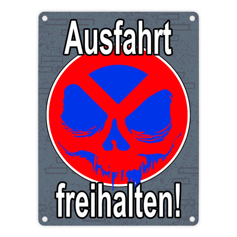 Metallschild Totenkopf Motiv - Ausfahrt freihalten! Privatgrundstück