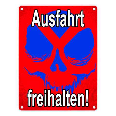 Metallschild Ausfahrt freihalten! - mit Totenkopf Halteverbot
