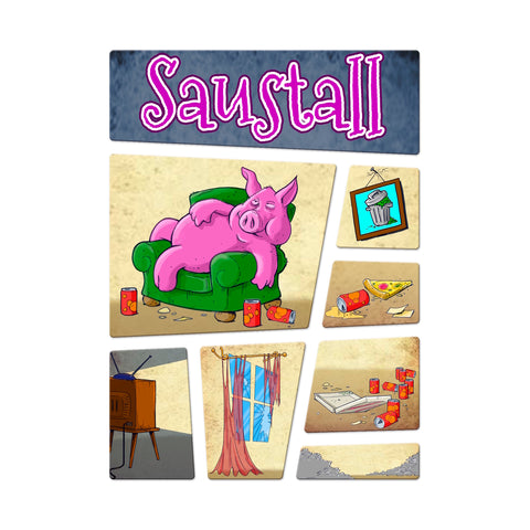Magnetset mit Saustall Motiv: dickes Schwein liegt auf Couch 8er Set Magnete