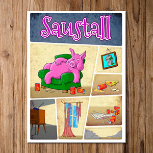 Magnetset mit Saustall Motiv: dickes Schwein liegt auf Couch 8er Set Magnete
