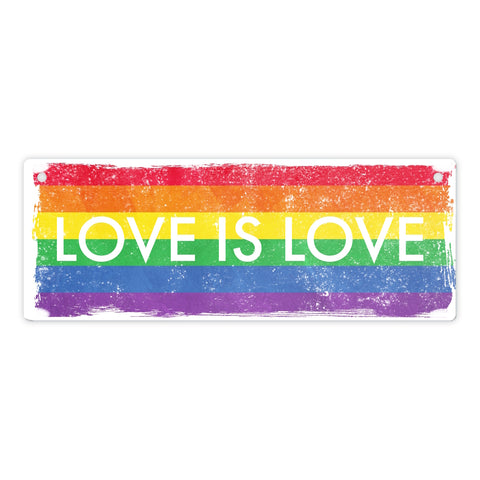 Metallschild mit Regenbogen Motiv - Love is Love mit LGBTQ Flagge