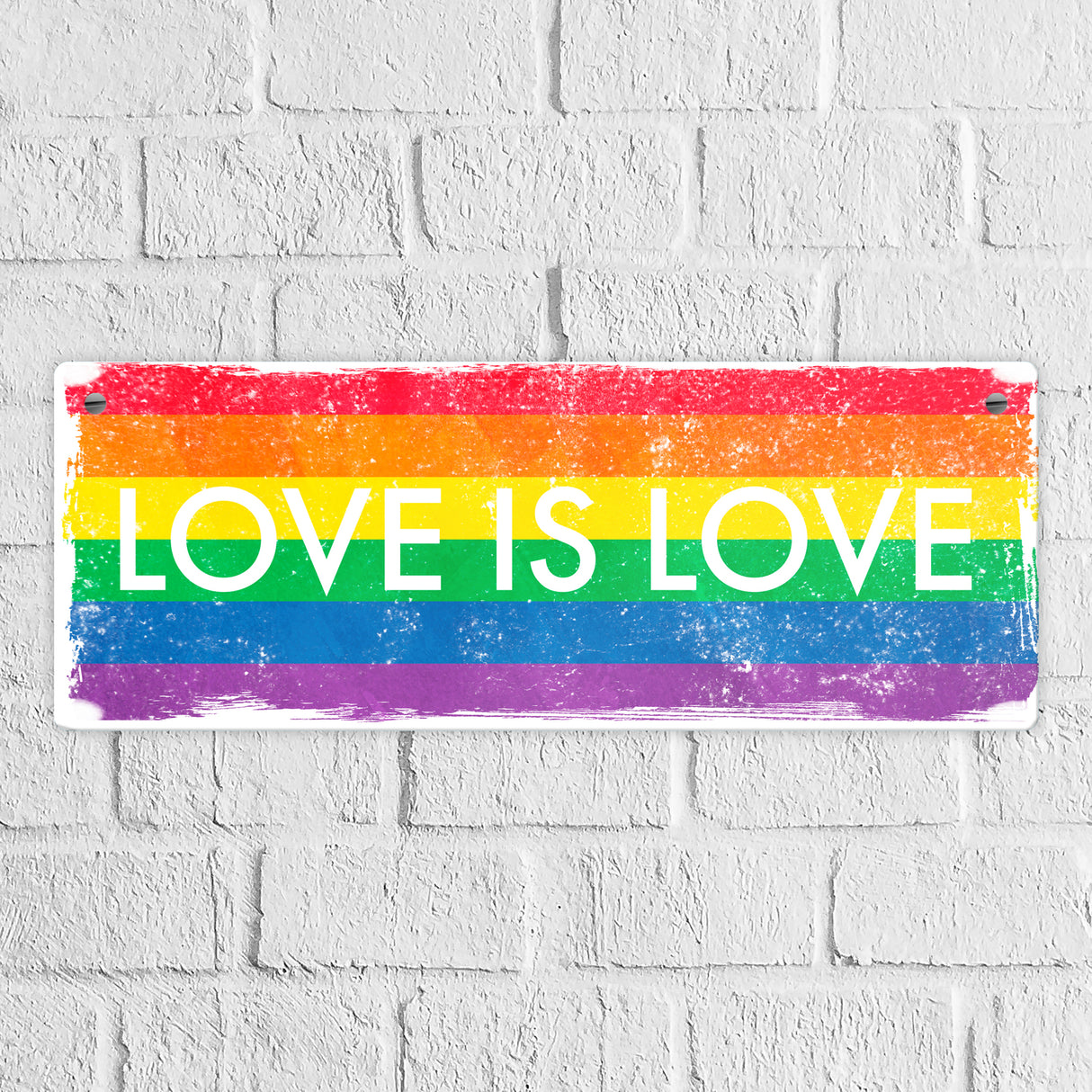 Metallschild mit Regenbogen Motiv - Love is Love mit LGBTQ Flagge