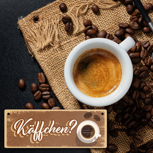 Metallschild mit trendigen Kaffee Motiven - Käffchen? für Kaffeetrinker