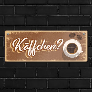 Metallschild mit trendigen Kaffee Motiven - Käffchen? für Kaffeetrinker