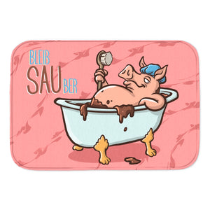 Badematte mit Schweine Motiv und Spruch - bleib SAUber Badvorleger in pink