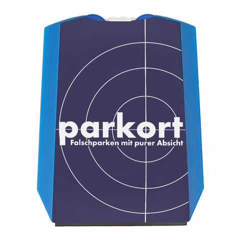 Parkort Parkscheibe mit witziger Krimi Parodie als Motiv und 2 Einkaufswagenchips