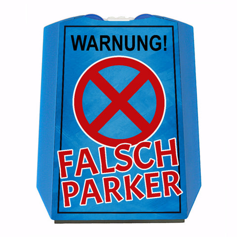 Warnung Falschparker Parkscheibe mit Warnschild Motiv und 2 Einkaufswagenchips