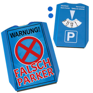 Warnung Falschparker Parkscheibe mit Warnschild Motiv und 2 Einkaufswagenchips