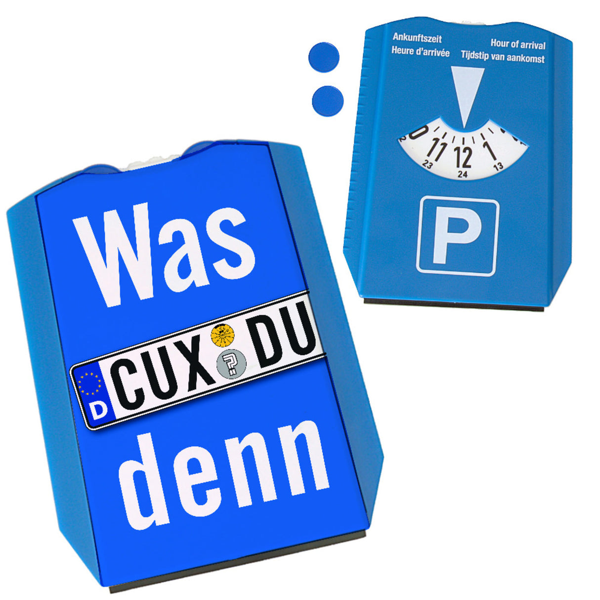 Was CUX DU denn? Parkscheibe mit Kennzeichenmotiv und 2 Einkaufswagenchips