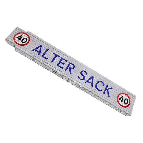 40 Alter Sack Meterstab aus Holz mit Verkehrsschild