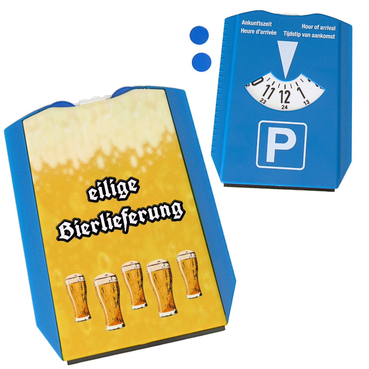 Bier Parkscheibe mit Spruch eilige Bierlieferung mit 2 Einkaufswagenchips