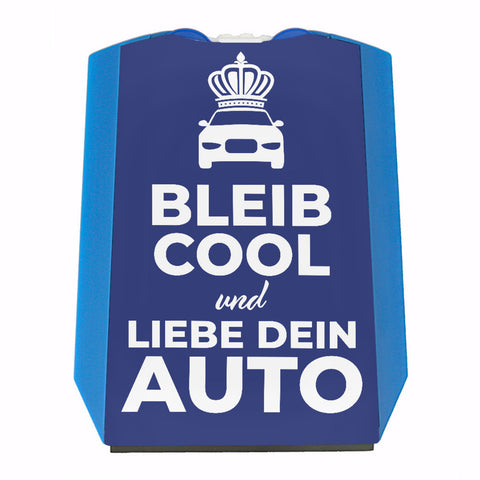 Bleib cool und liebe dein Auto Parkscheibe mit 2 Einkaufswagenchips