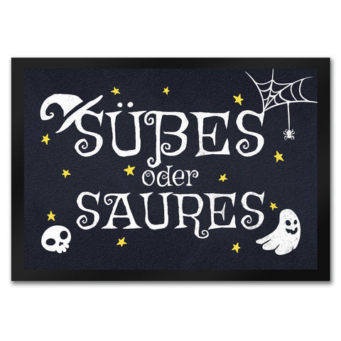 Süßes oder Saures Halloween Fußmatte mit vielen Halloweenmotiven